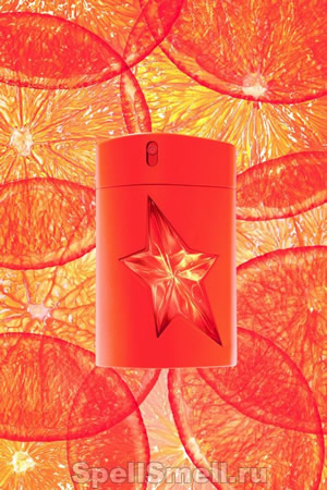 Парфуми-антидепресант укладений в вогненно-помаранчевий флакон, традиційна зірка виконана у вигляді половинки червоного апельсина