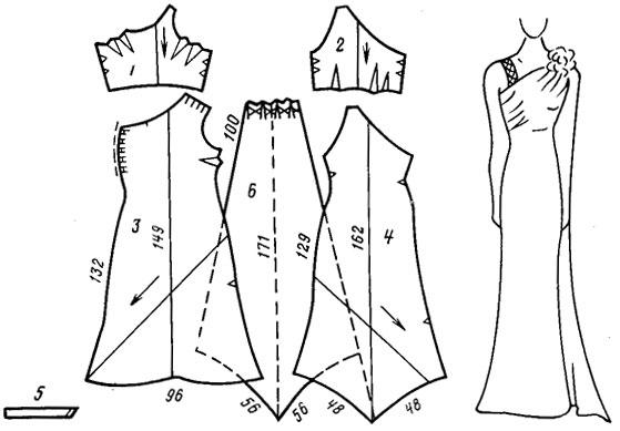 Викрійки для вечірнього вбрання нічим ні відрізняються від шаблонів для повсякденного одягу, за винятком глибини вирізів і всіляких драпіровок, однак і вони моделюються на основний заготівлі